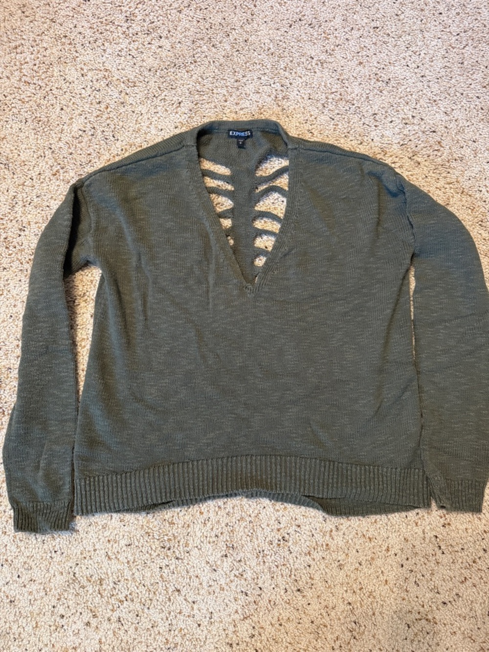 Women’s Express Olive Cutout V-Neck Knit Sweater- small